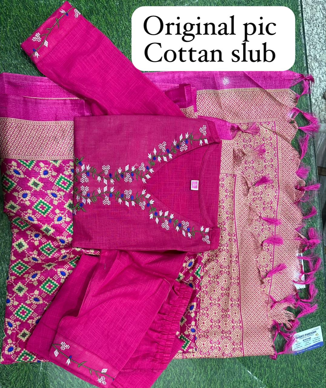 Beautiful Premium Kadi Cotton Kurta With Embroided Neck Line And Yoke