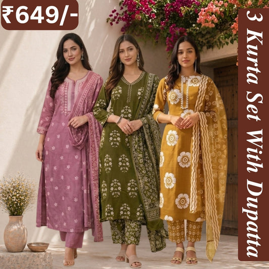 Pack Of 3 Women's Kurta Set (CS_01)