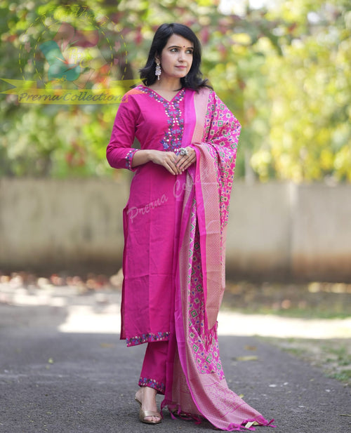Beautiful Premium Kadi Cotton Kurta With Embroided Neck Line And Yoke