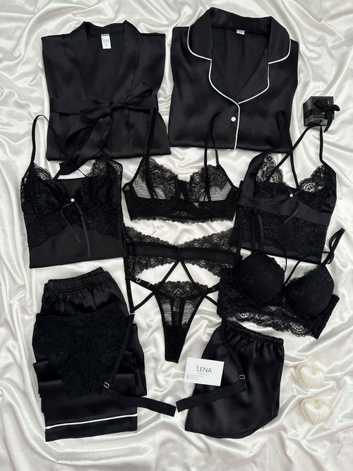 Black Special Night Suit & Bra Penty Set Combo for Women's