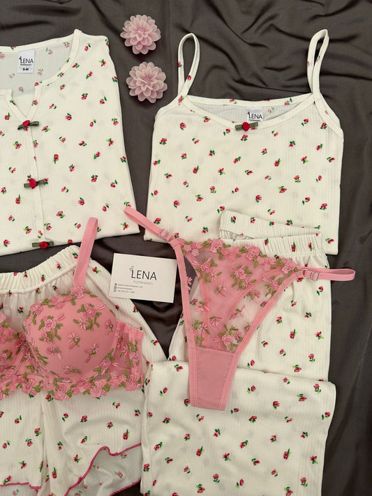 Paradise Flower Patterned Off-White 6-Piece Oslo Pajama Set