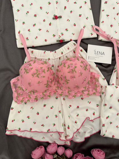 Paradise Flower Patterned Off-White 6-Piece Oslo Pajama Set