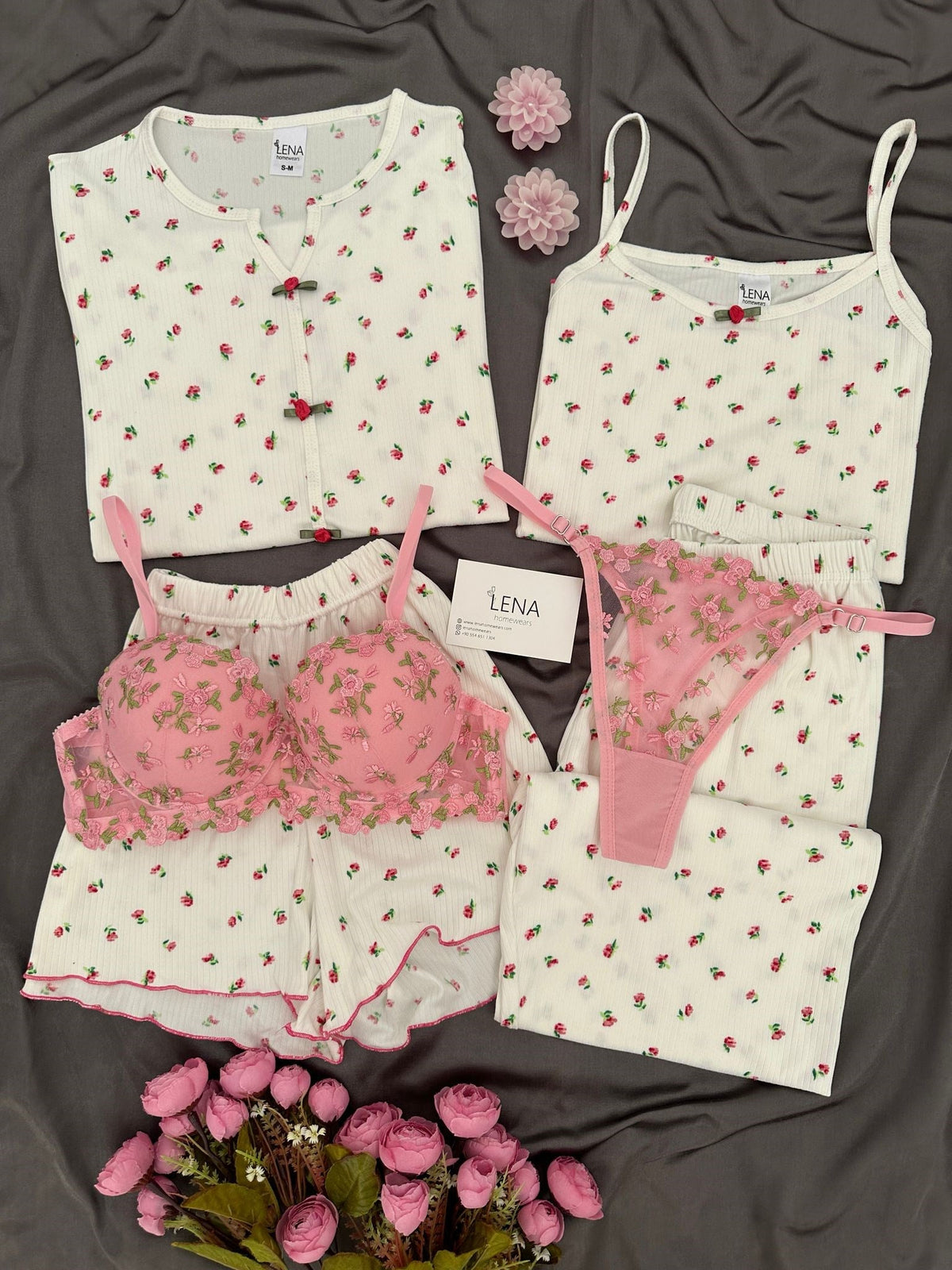 Paradise Flower Patterned Off-White 6-Piece Oslo Pajama Set