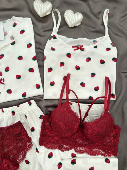 Strawberry Patterned 6-Piece Oslo Pajama Set