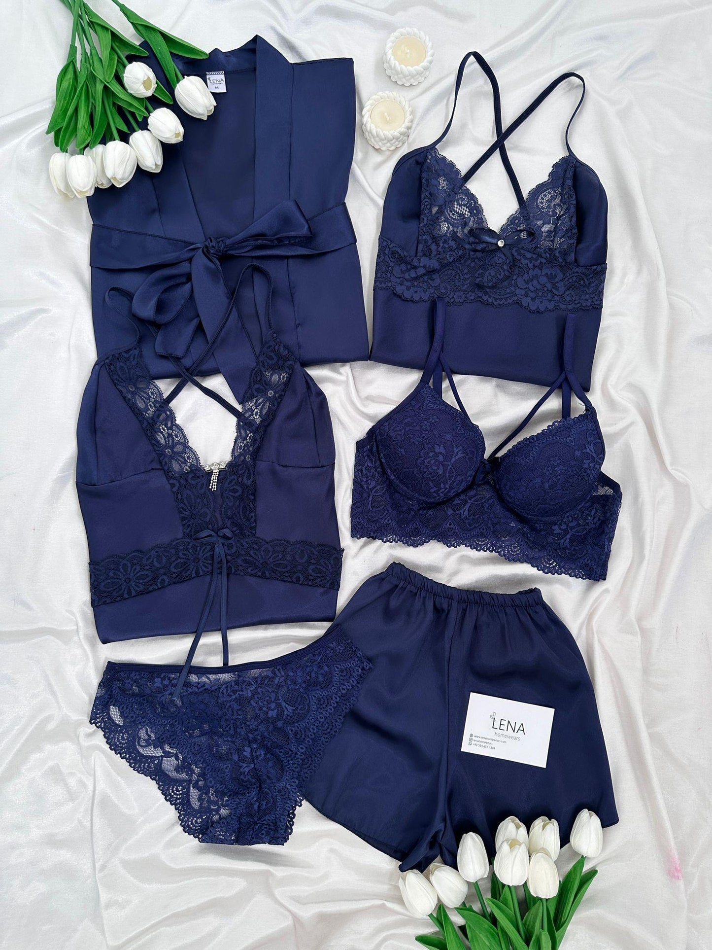 Navy Blue Love Night Suit & Bra Penty Set Combo for Women's