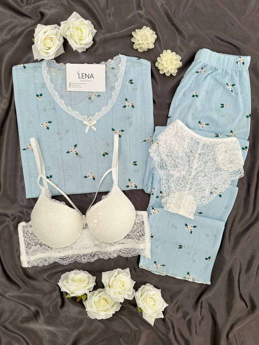 Blue Daisy Six-Piece Pajama Set Combo For Women