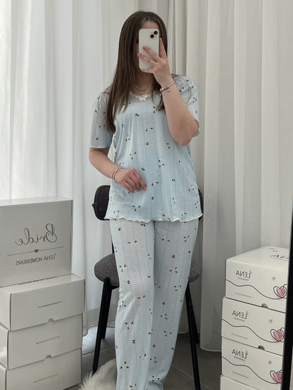 Blue Daisy Six-Piece Pajama Set Combo For Women