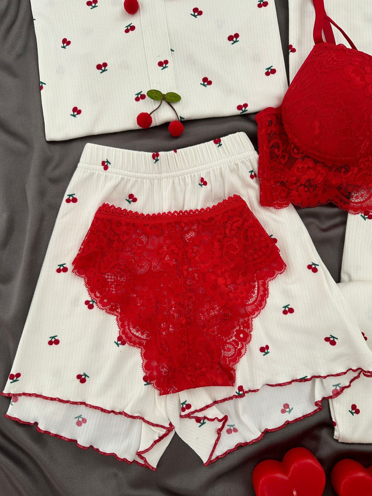 Tiny Cherry Patterned 6-Piece Oslo Pajama Set