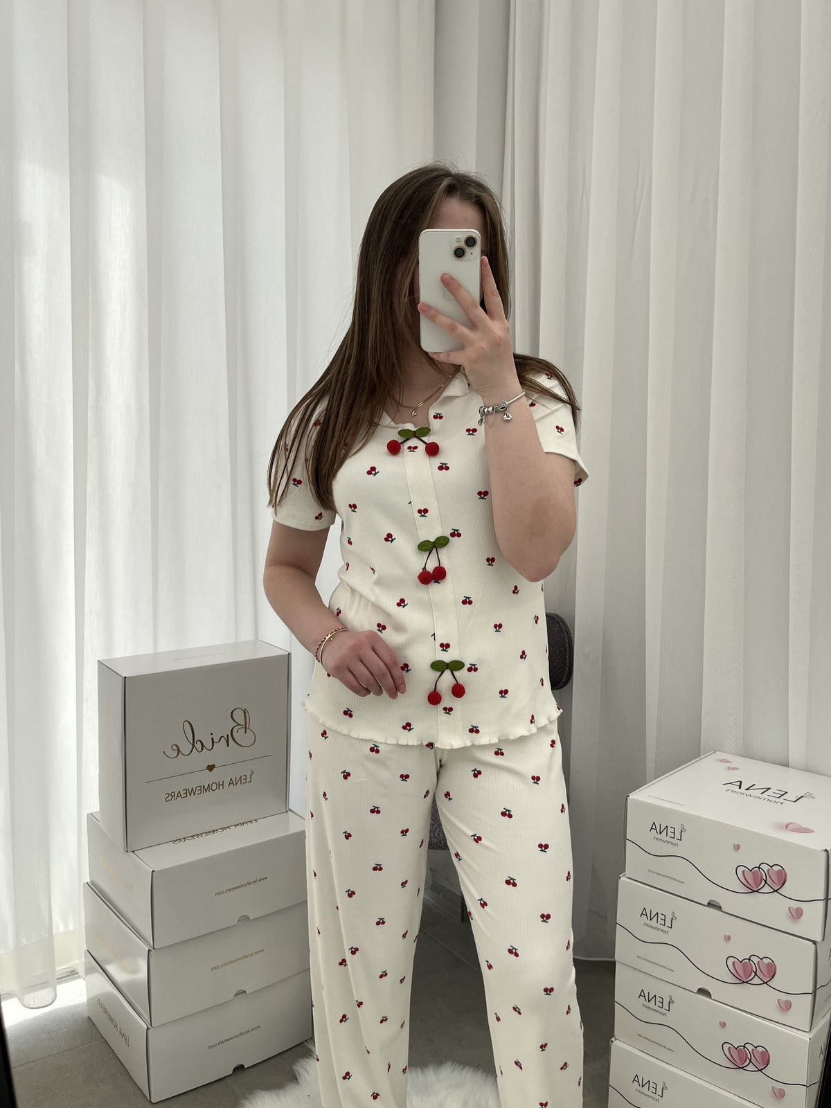 Tiny Cherry Patterned 6-Piece Oslo Pajama Set