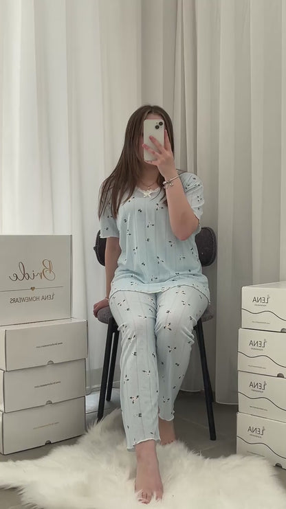 Blue Daisy Six-Piece Pajama Set Combo For Women