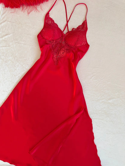Red Lace 6-Piece Satin Bridal Lingerie Set | Women's Satin Nightgown & Robe Set