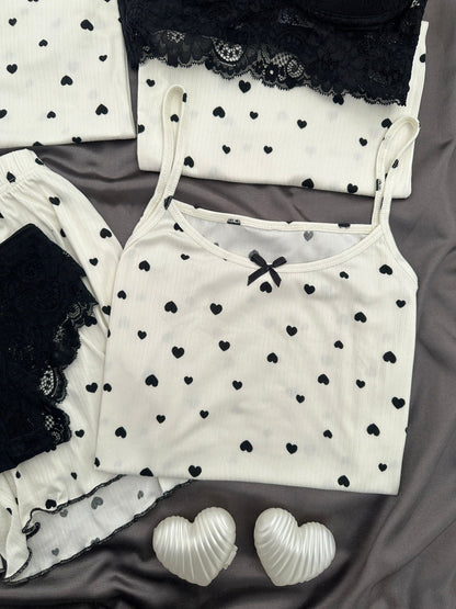 Black Heart Patterned 6-Piece Oslo Pajama Set
