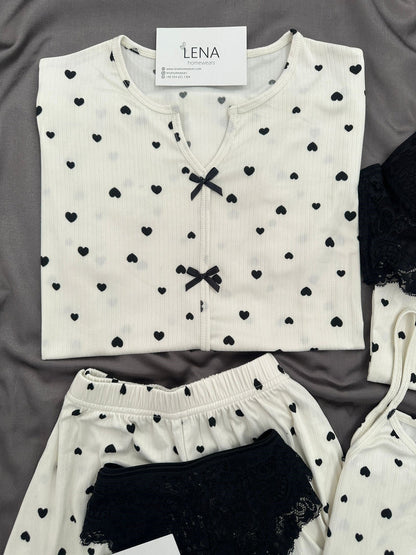 Black Heart Patterned 6-Piece Oslo Pajama Set