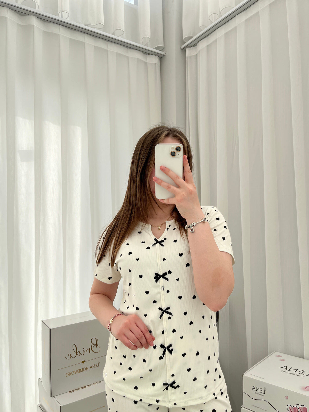 Black Heart Patterned 6-Piece Oslo Pajama Set