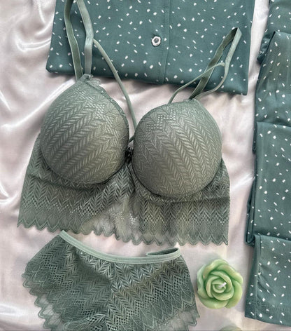 Pink Love Night Suit & Bra Penty Set Combo for Women's