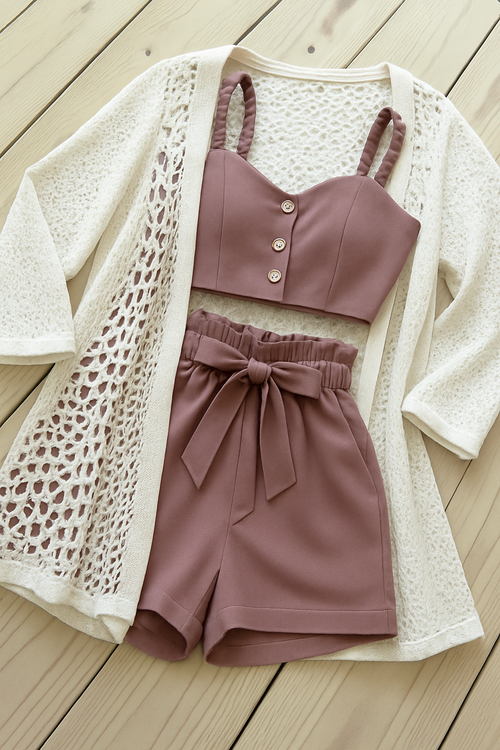 Light Maroon Night Suit & Bra Penty Set Combo